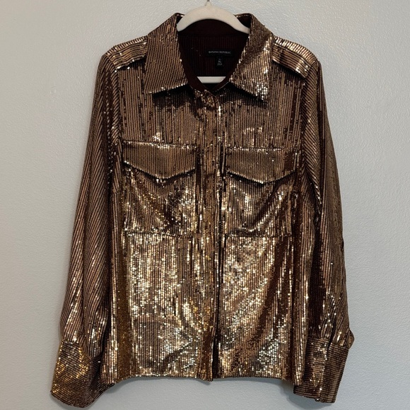 Banana Republic Ulla Sequin Shirt in Gold - XL TALL - Picture 2 of 9